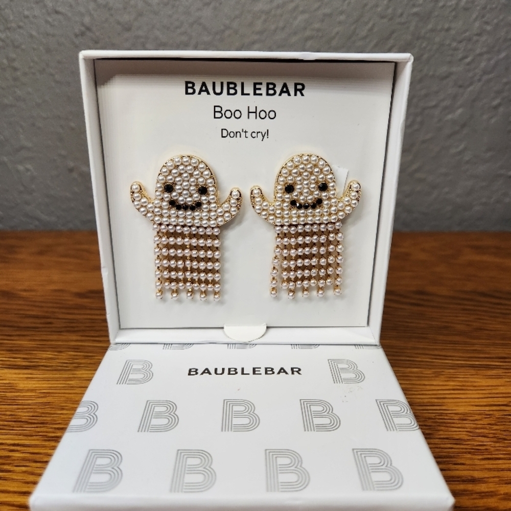 BaubleBar 'Boo Hoo' Pearl Ghost Statement Earrings - Gold/White